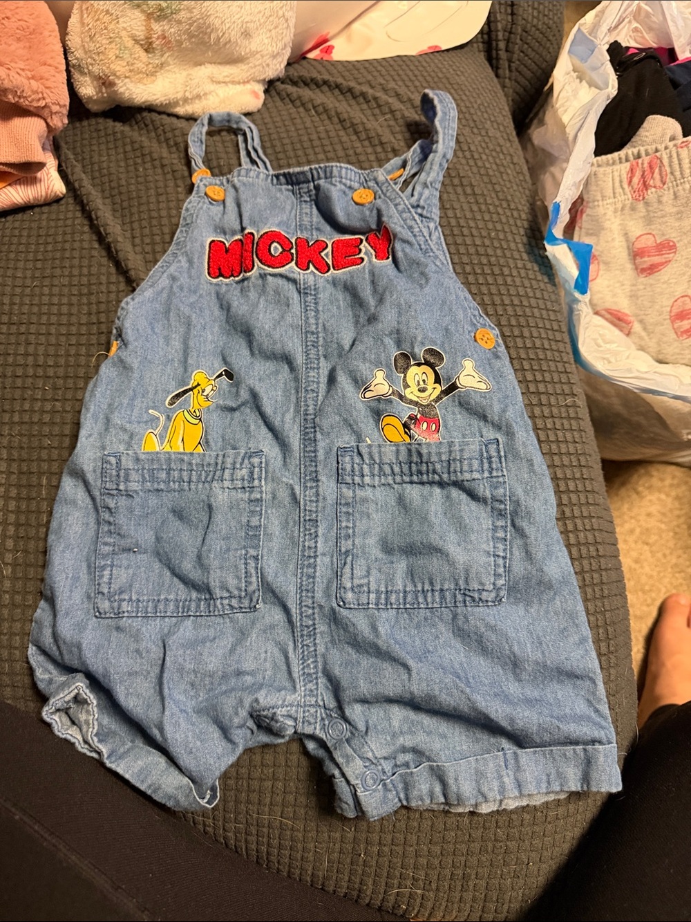 Disney Denim Short Overalls with Mickey & Pluto - Blue